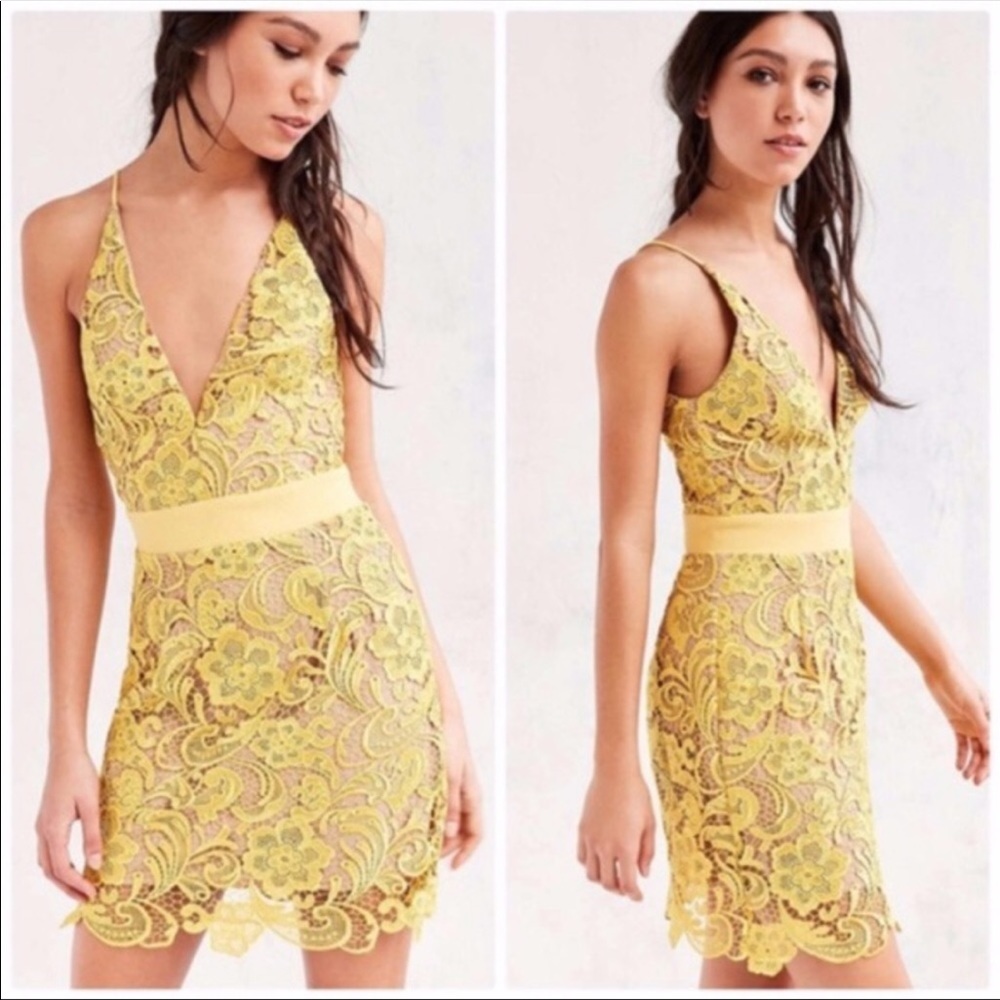 Dress the Population Ava Canary Yellow Lace Dress Small